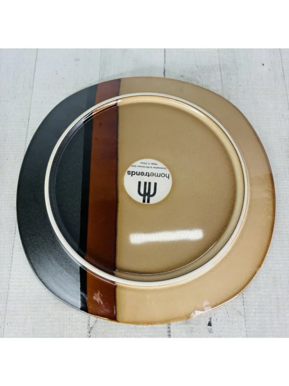 Home Trends BAZAAR BROWN Stoneware Square Tan Stripe 10 3/4
